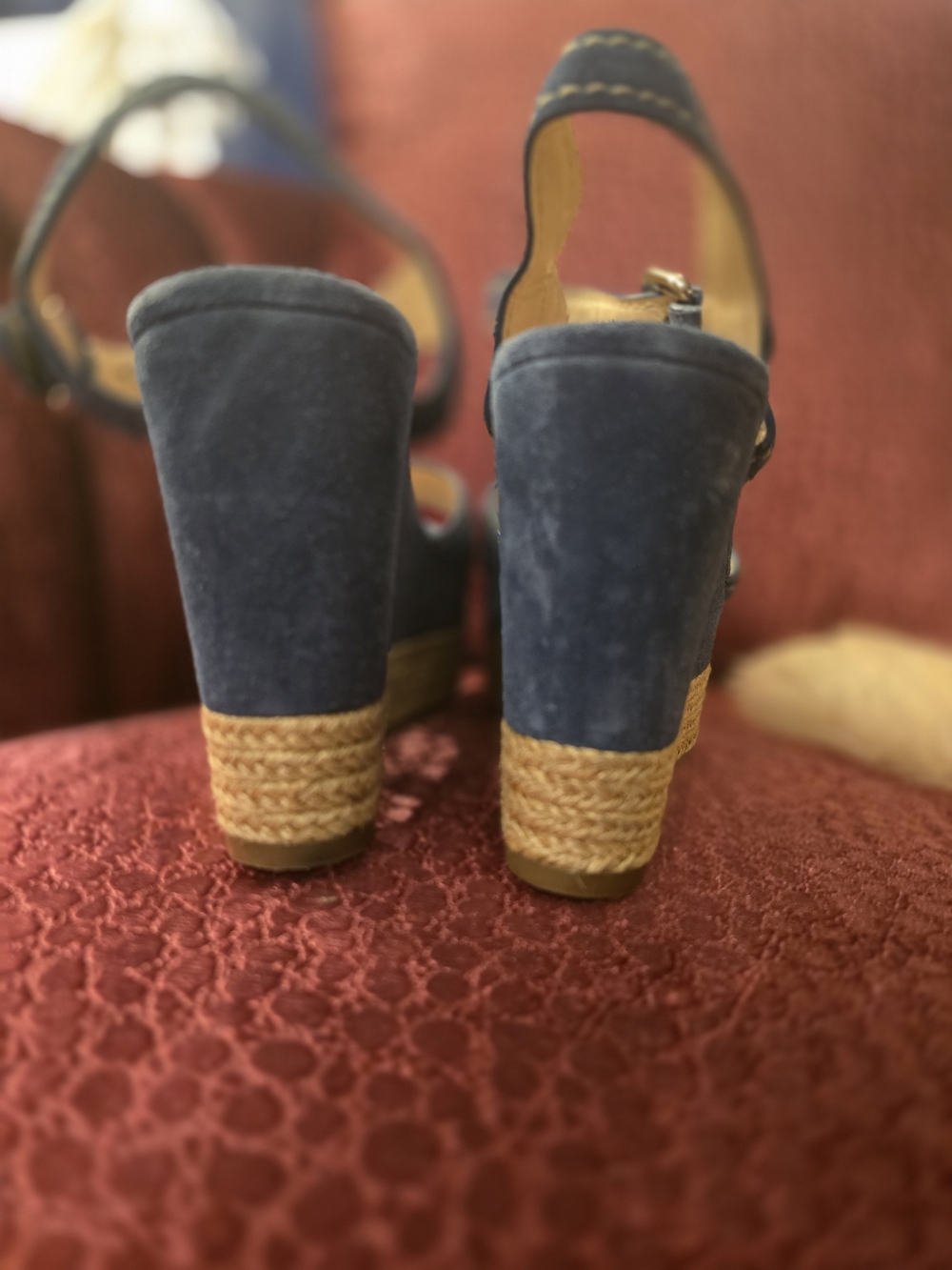 PRADA GENUINE Blue Suede Wedge Sandals with Ankle Strap - Picture 4 of 16